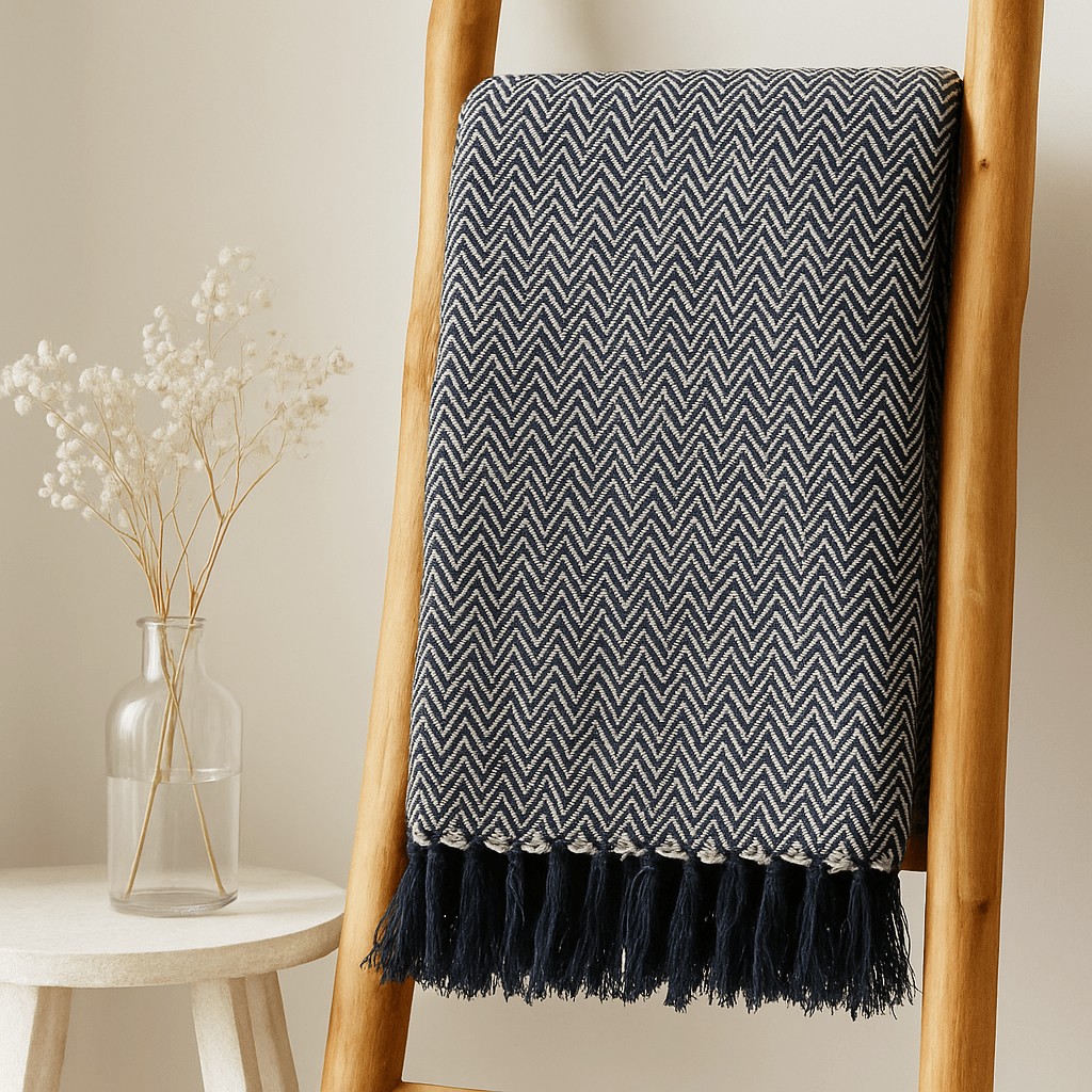 Throw Blanket Navy Zigzag x