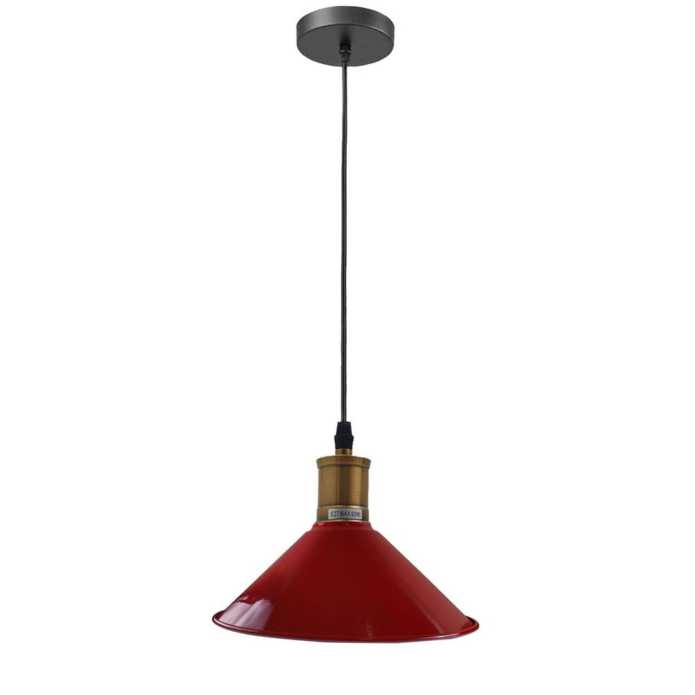 Vintage Industrial Ceiling Pendant Light Retro Loft Style Metal Shade Lamp - With Bulb Red