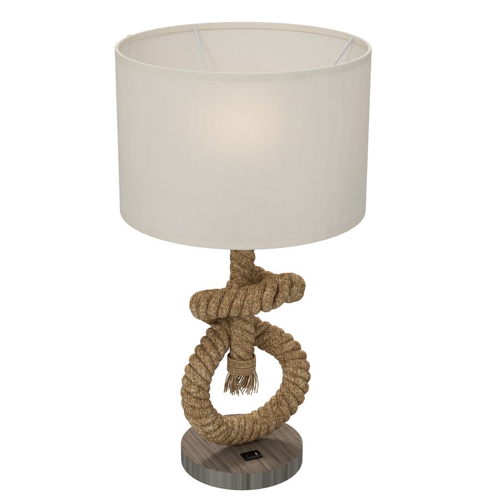 HOMCOM LED Nautical Table Lamp with B Charging Port for Bedroom Living Room - Natural wood finish