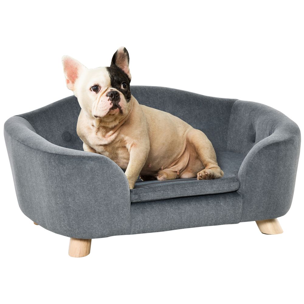 PawHut Dog Sofa Bed Pet Chair Couch with Water Resistant Fabric, Kitten Lounge with Soft Cushion Washable Cover, Wooden Frame for Mini Size