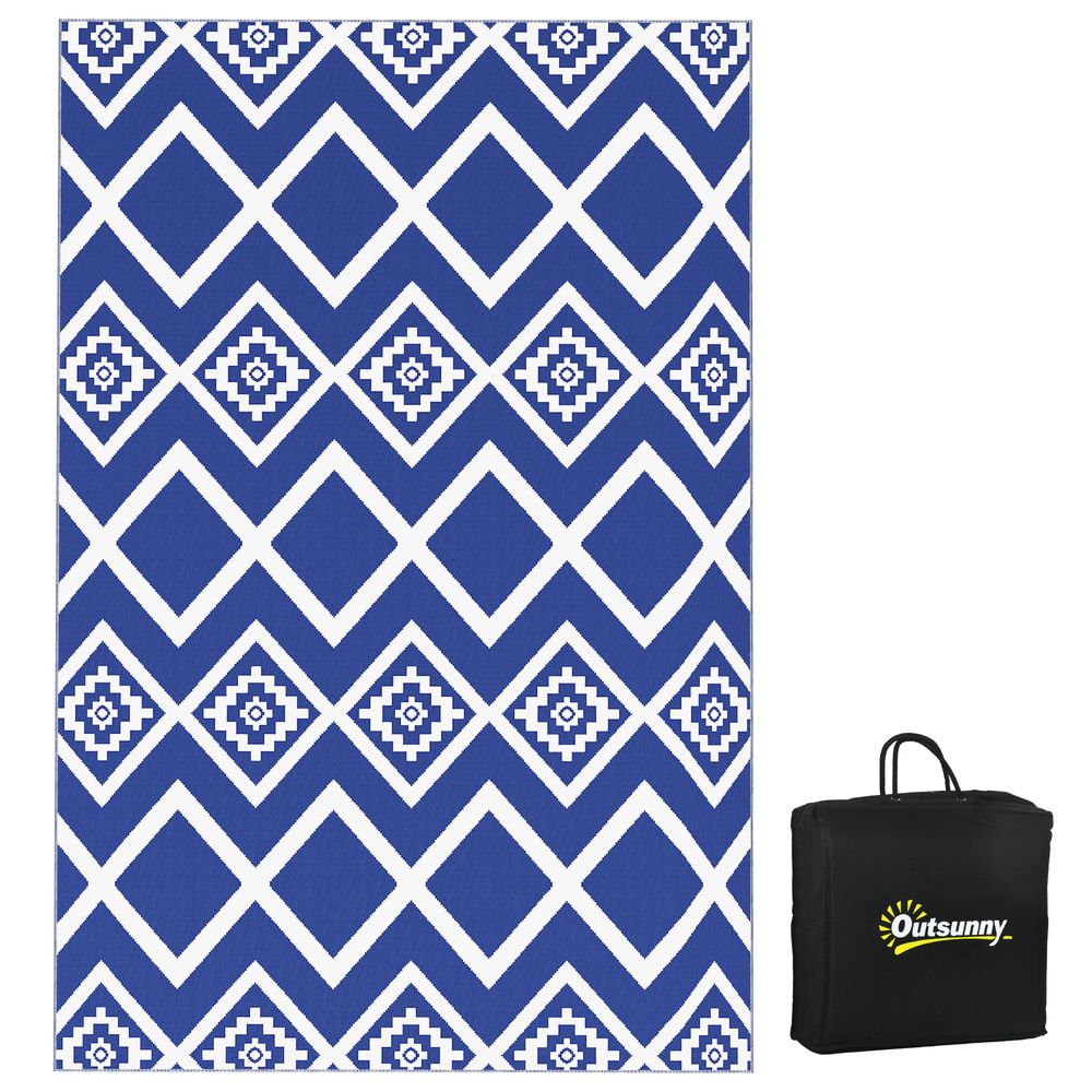 Outsunny Reversible Waterproof Outdoor Rug + Carry Bag, x , Blue - Tear & Water