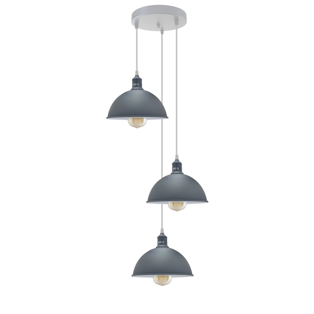 Vintage Industrial Round Three Outlet Pendant Retro Ceiling Light EEdison - with bulb Grey