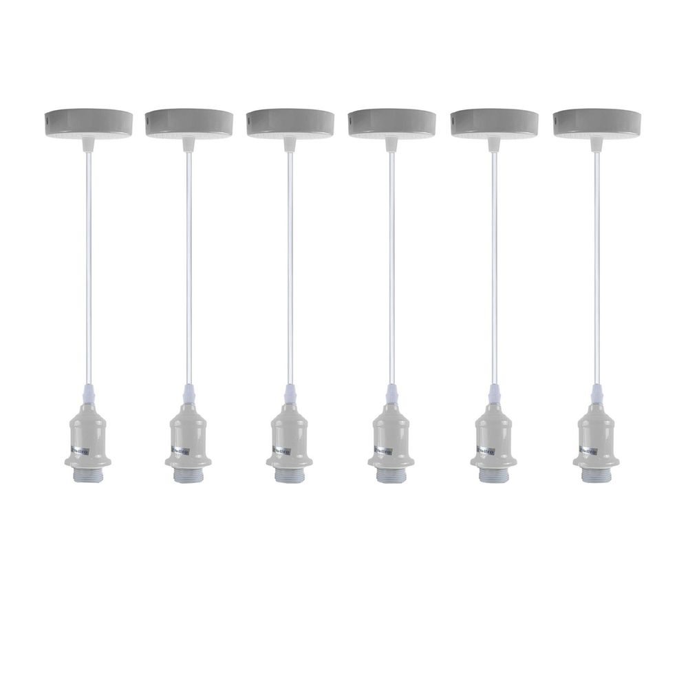 Pack Industrial Pendant Light Fitting, Lampshade Addable E Lamp White Holder Fitting Set With PVC Cable
