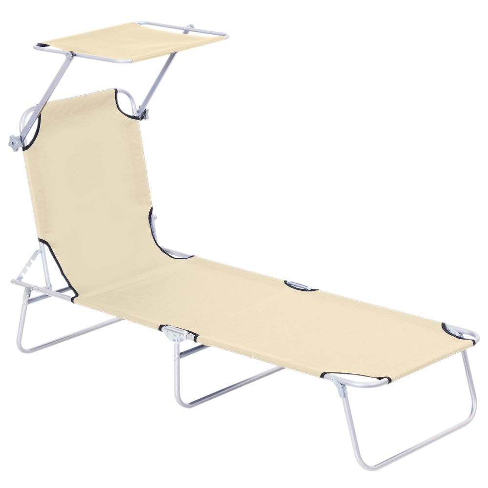 Outsunny Folding Chair Sun Lounger w Sunshade Garden Recliner Hammock Beige