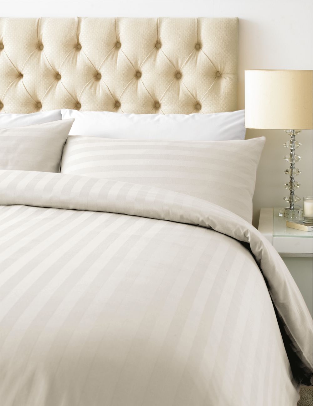 TC - Cotton Rich Satin Stripe Duvet Cover Set Ivory