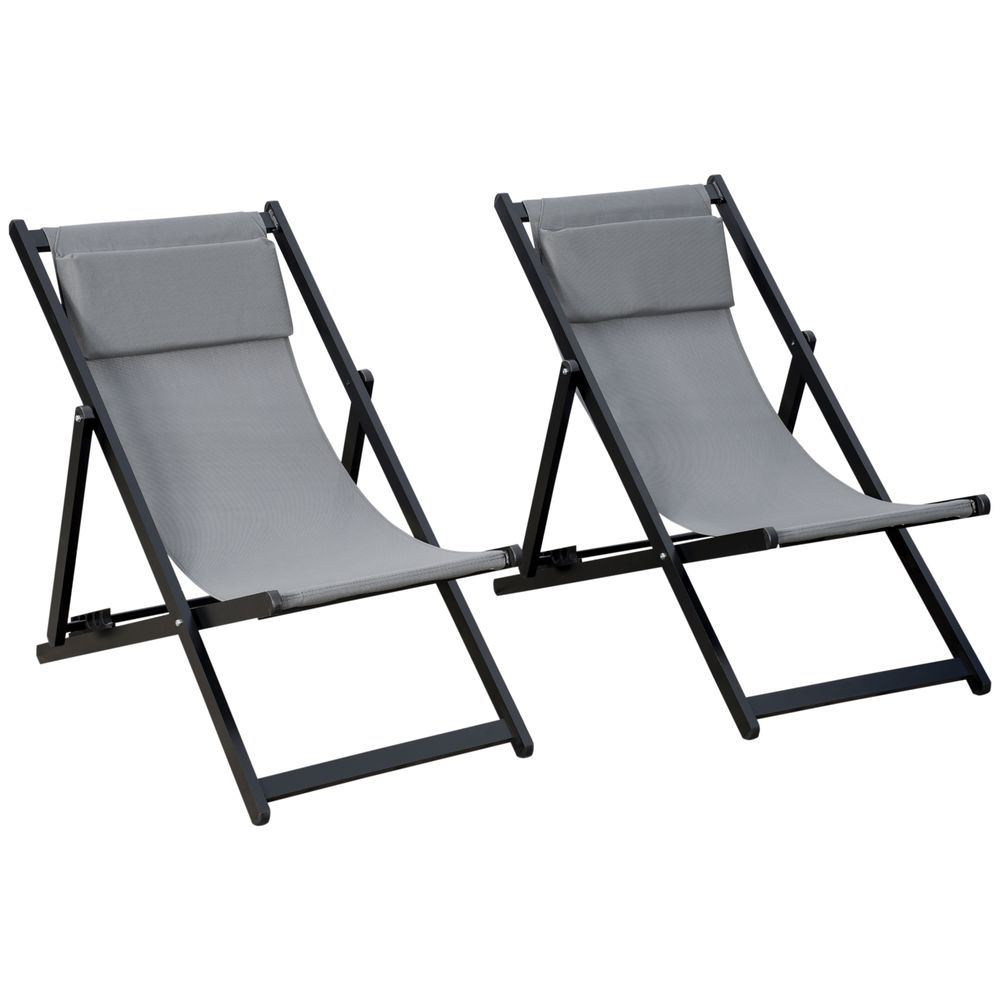 Pcs Adjustable Chaise Lounge Recliner Chair - Grey, Outdoor Patio Lounger