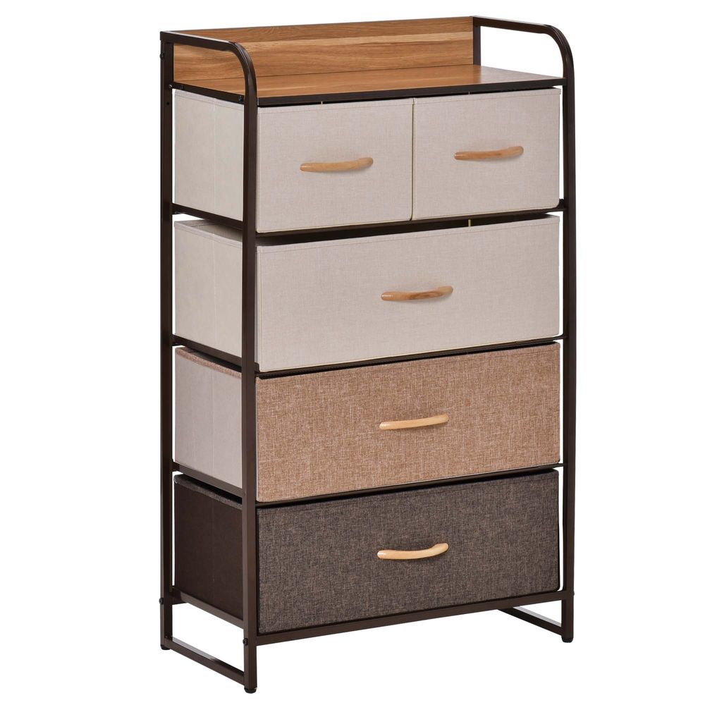 HOMCOM -Drawer Dresser Tower -Tier Storage Organizer with Steel Frame Wooden Top for Bedroom Hallway Closets