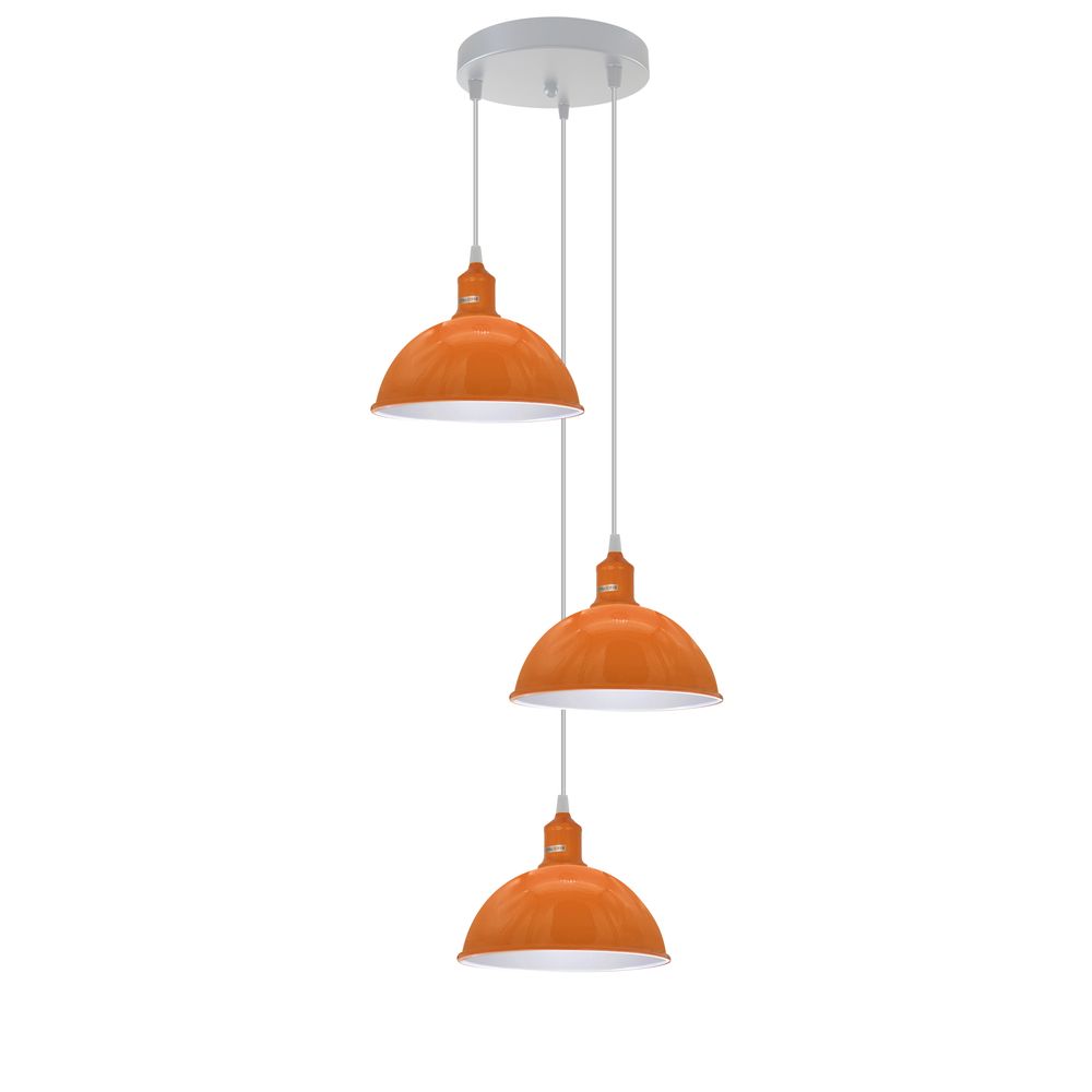 Vintage Industrial Round Three Outlet Pendant Retro Ceiling Light EEdison - with bulb Orange
