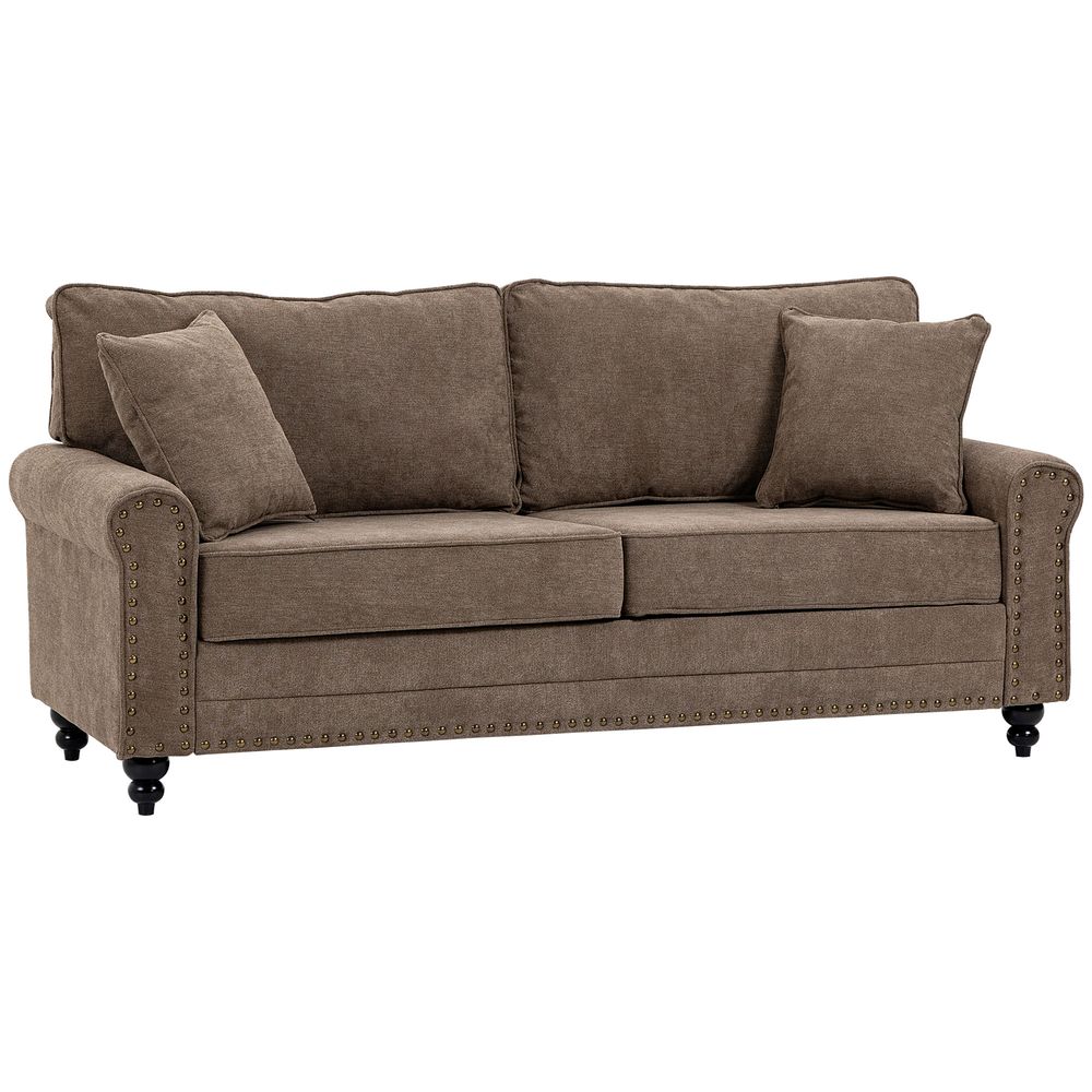 Seater Sofas Fabric Sofa with Nailhead Trim Cushions and Throw Pillows Brown
