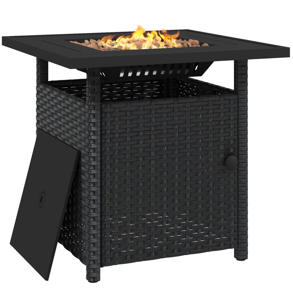 Outsunny , BTU Rattan Fire Pits for Garden, Propane Fire Pit Table, Black