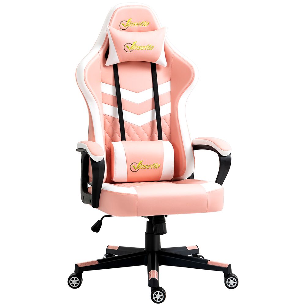 Racing Gaming Chair w Lumbar Support, Gamer Office Chair, Pink