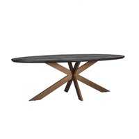Oval Black Herringbone Brass Dining Table