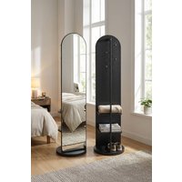 ° Rotating Full-Length Mirror with Coat Rack, Black