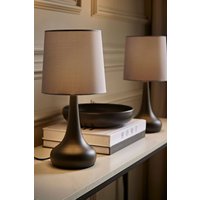 Teardrop Pair of Compact Fabric Shades Black Bedside Touch Table Lamps, Grey