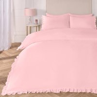 Frill Edge Decor Duvet Cover with Pillowcase Bedding Set, Pink