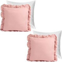 Pack Linen Frill Cushion Covers Filled Home Living Luxury, Pink