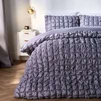 Filled Seersucker Duvet Cover with Pillowcase Bedding Set, Grey