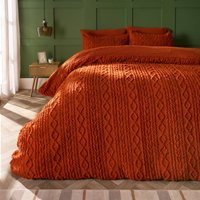 Cable Knit Fleece Duvet Cover Set Warm Reversible Bedding, Burnt Orange