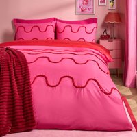 Tufted Wave Bedding Set Modern Duvet Cover with Pillowcase, Bright Pink