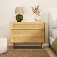 Sienna Wide Drawer Rattan Fronted Bedroom Storage Chest of Drawers, Brown