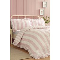 'Seersucker Frill Stripe' Duvet Cover Set, Pink