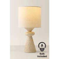 Cady Stone Effect Natural Table Lamp with Drum Shade and LED Bulb, Cream