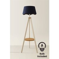 Morrigan Painted Cream Tripod Floor Lamp with Scalloped Shade and Bulb, Navy