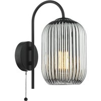 Dar Lighting Idra Wall Light In Matt Black Finish With Smoked Ribbed Glass Shade