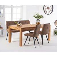Thetford Oak Dining Table with Thetford Oak Extensions with Brown Larson Chairs with Brown Bench