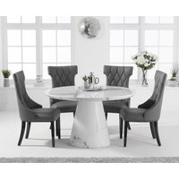 Ravello Round White Marble Dining Table with Cream Sophia Chairs