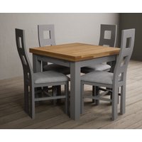 Extending Buxton Oak and Light Grey Painted Dining Table with Blue Painted Chairs