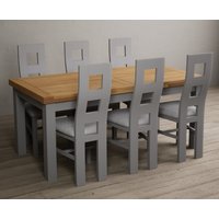 Extending Buxton Oak and Light Grey Painted Dining Table with Charcoal Grey Painted Chairs