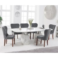 Antonio White Marble Dining Table with Grey Keswick Chairs