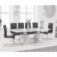 Antonio White Marble Dining Table with Black Austin Chairs