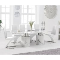 Antonio White Marble Dining Table with White Aldo Chairs