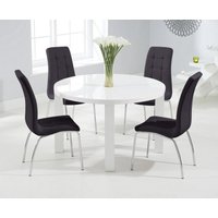 Seattle Round White High Gloss Dining Table with Grey Enzo Chairs