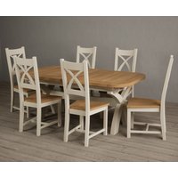 Extending Olympia Oak and Cream Painted Dining Table with Blue Painted Chairs