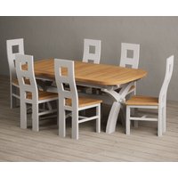 Extending Olympia Oak and Soft White Painted Dining Table with Blue Painted Chairs