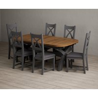Extending Olympia Oak and Charcoal Grey Painted Dining Table with Charcoal Grey Painted Chairs