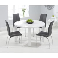 Seattle Round White High Gloss Dining Table with Grey Marco Chairs