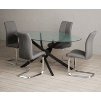 Bernini Black Leg Oval Glass Dining Table with Grey Gianni Chairs