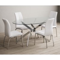 Bernini Oval Glass Dining Table with White Marco Chairs