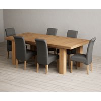 Extending Callington Oak Dining Table with Grey Scroll Back Chairs