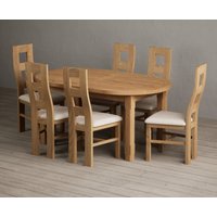 Extending Caversham Oak Oval Dining Table with Linen Natural Chairs