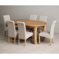 Extending Caversham Oak Oval Dining Table with Blue Scroll Back Chairs
