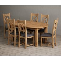 Extending Caversham Oak Oval Dining Table with Linen Natural Solid Oak Chairs