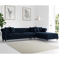 Chiswick Extra Large Blue Velvet Right Facing Chesterfield Corner Chaise Sofa