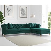 Chiswick Extra Large Green Velvet Right Facing Chesterfield Corner Chaise Sofa