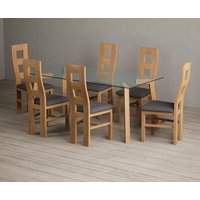 Lakelyn Solid Oak and Glass Dining Table with Light Grey Natural Chairs