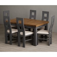 Extending Buxton Oak and Charcoal Grey Painted Dining Table with Charcoal Grey Painted Chairs